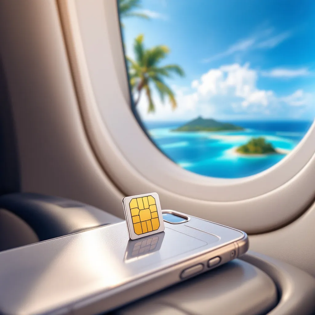 eSIM card with tropical view